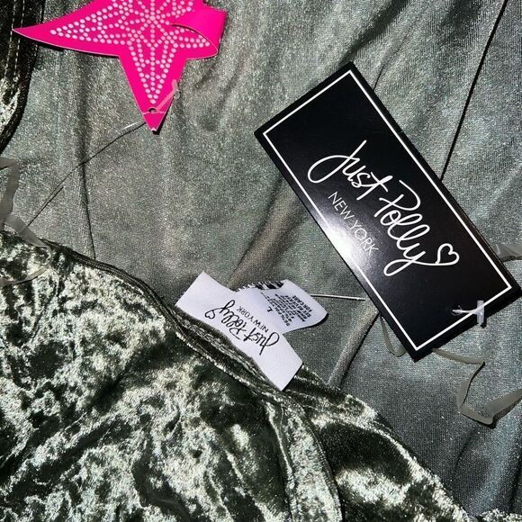 NWT Just Polly green velvet chain halter top handkerchief blouse shirt size L - Picture 4 of 5